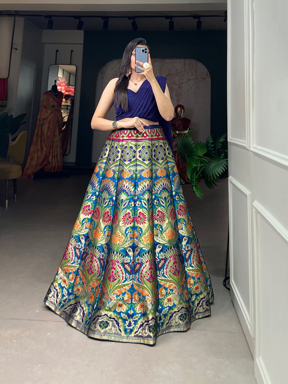Banarasi Silk Lehenga, Zari Weaving Lehenga, Blouse with Attached Dupatta, Traditional Wedding Lehenga, Stitched Banarasi Lehenga, Canvas Lehenga Choli, Georgette Blouse, Heart Neck Blouse, Indian Ethnic Wear, Festive Lehenga Choli, Semi Bridal Lehenga, Shaadi Season Outfit, Banarasi Lehenga 2025