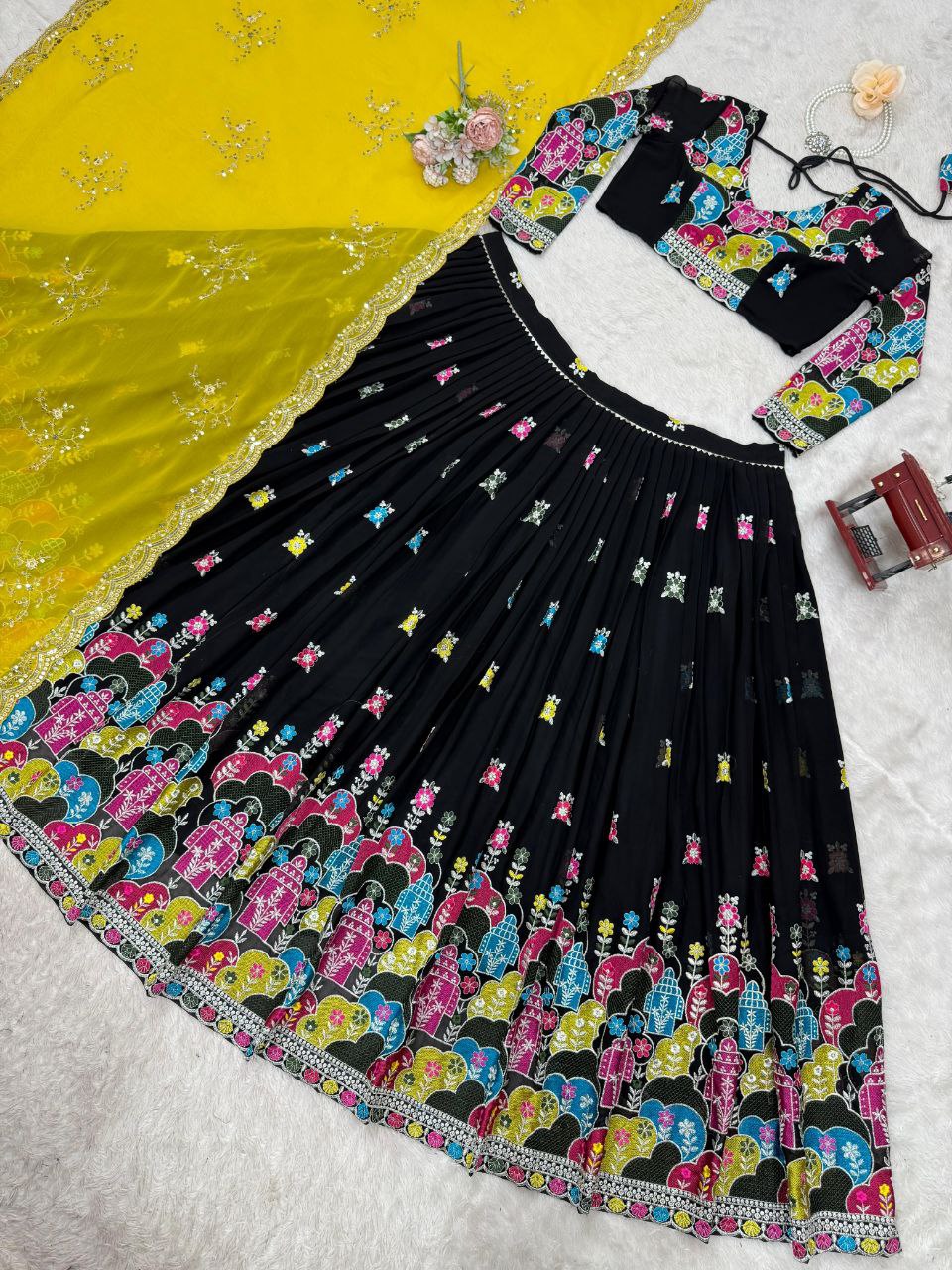 Faux Georgette Lehenga, Sequin Embroidery Lehenga, Thread Work Choli, Full Stitch Lehenga, Unstitched Blouse, Georgette Dupatta Set, Canvas Flair Lehenga, 3 Meter Flare Lehenga, Lightweight Partywear Lehenga, Indian Wedding Outfit, Festival Lehenga Choli, Ethnic Wear Set, 2025 Trending Lehenga