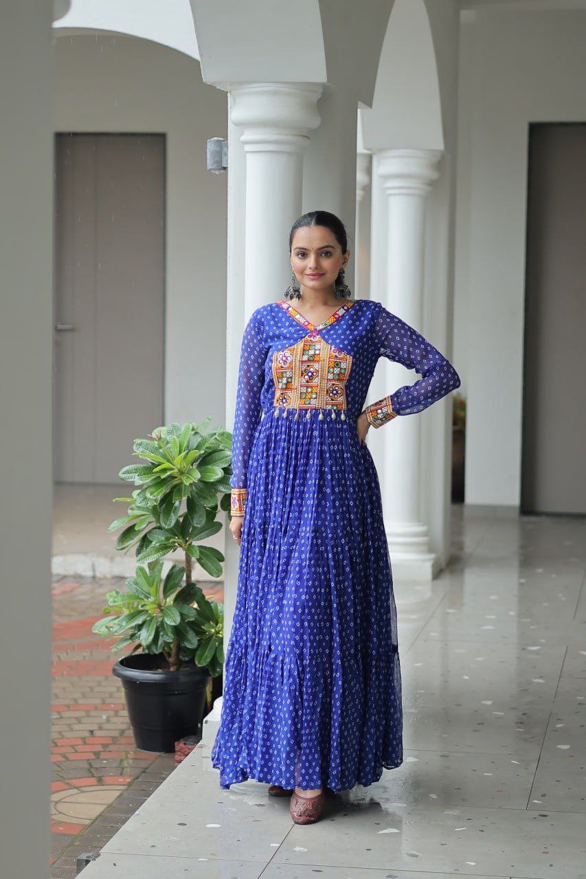Bandhani Print Kutchi Work Navratri Gown