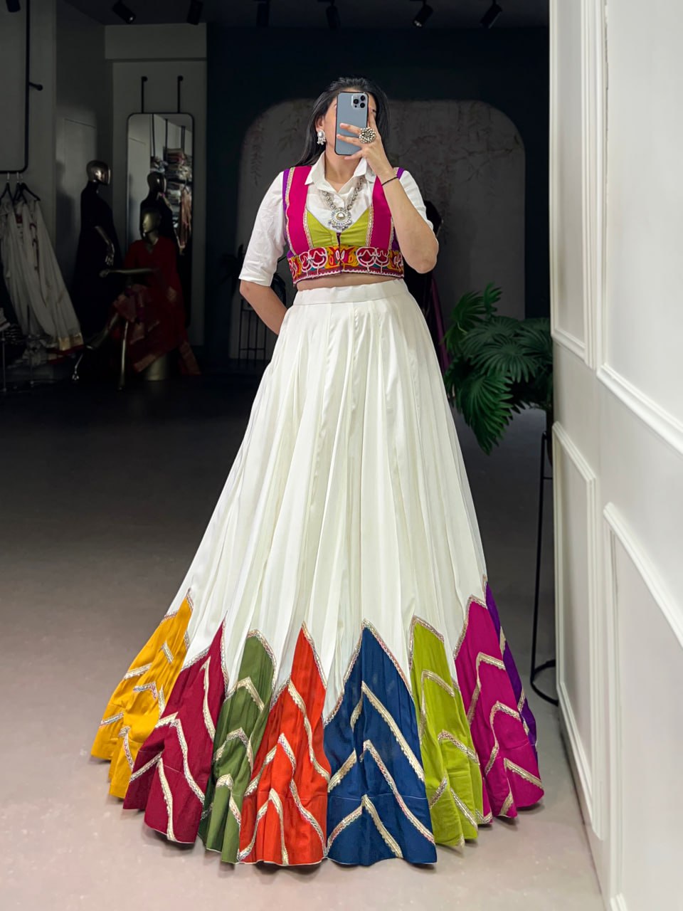 Traditional Multi-Color 3-Piece Chaniya Choli for Navratri with Gamthi Koti & Shirt