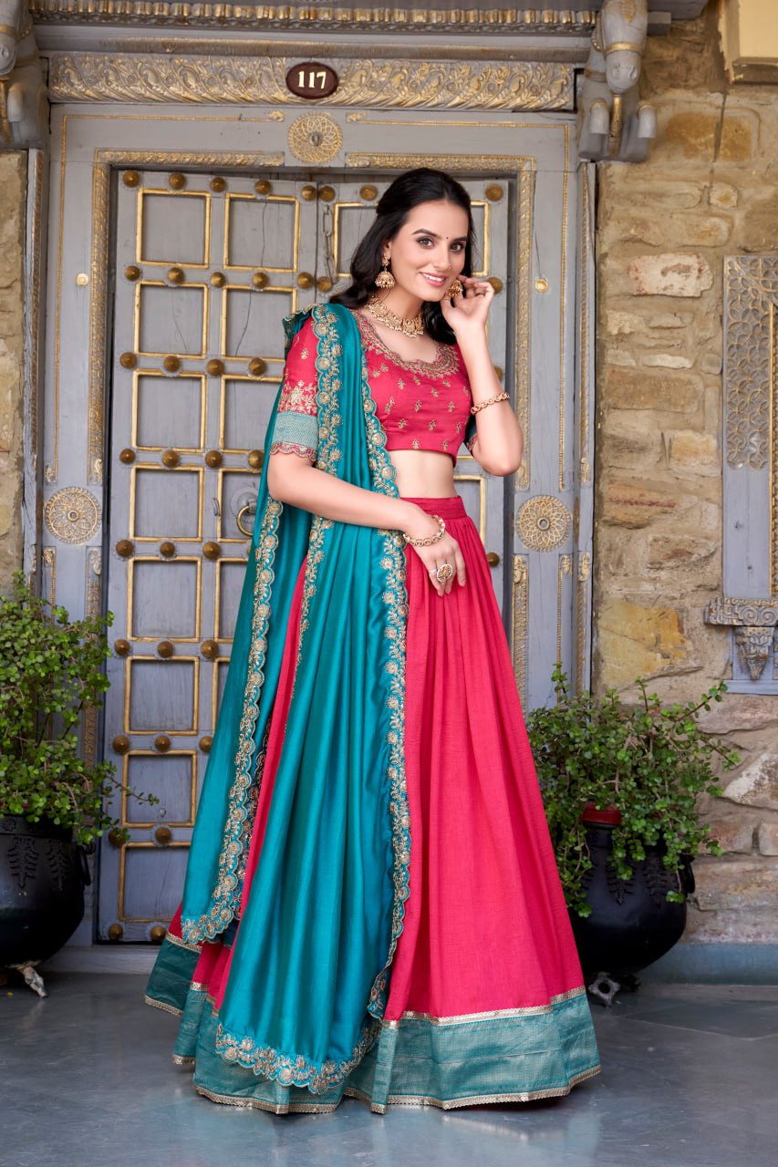 Rose Pink Party Wear Lehenga Choli with Zari Weaving & Dupatta