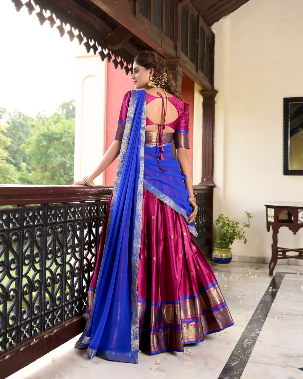 Pink Cotton Silk Paithani Bridesmaid Lehenga Choli with Dupatta