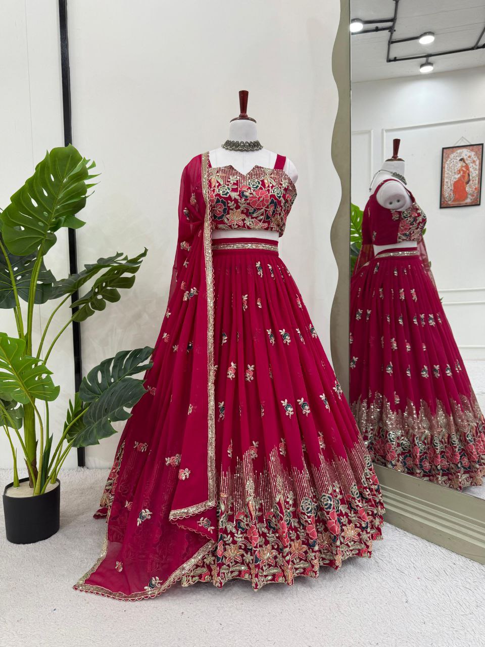 Georgette Lehenga, Sequin Thread Lehenga, Coding Dori Work Choli, Full Stitch Lehenga, Lehenga with Cancan, Micro Inner Lehenga, Party Wear Lehenga, Indian Ethnic Wear, Wedding Lehenga, Dupatta with Lace Border, 3 Meter Flare Lehenga, Designer Lehenga Set, Unstitched Choli