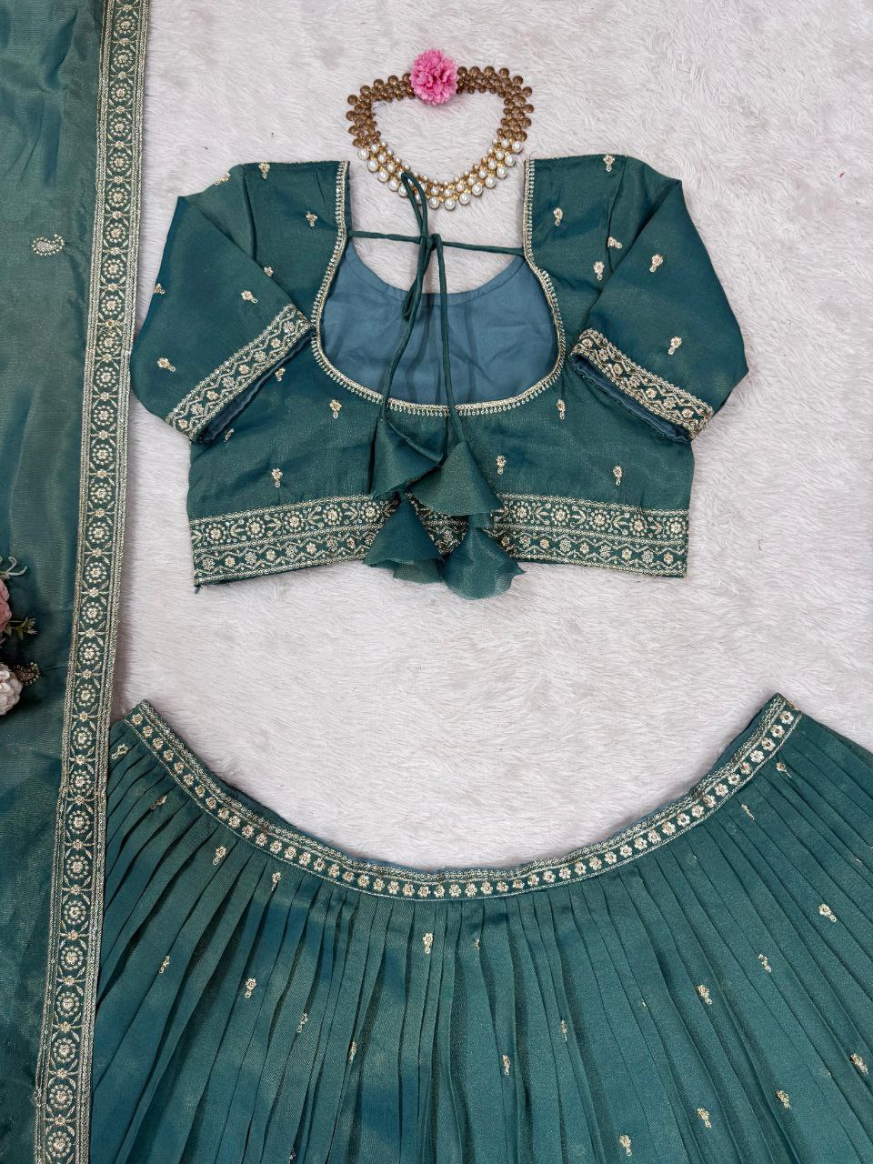 Simmer Silk Sequin Lehenga Choli with Lace Dupatta – 3 Mtr Flair