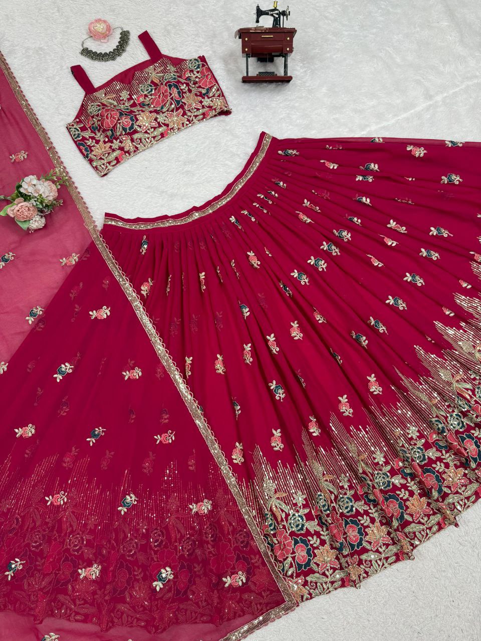 Georgette Lehenga, Sequin Thread Lehenga, Coding Dori Work Choli, Full Stitch Lehenga, Lehenga with Cancan, Micro Inner Lehenga, Party Wear Lehenga, Indian Ethnic Wear, Wedding Lehenga, Dupatta with Lace Border, 3 Meter Flare Lehenga, Designer Lehenga Set, Unstitched Choli