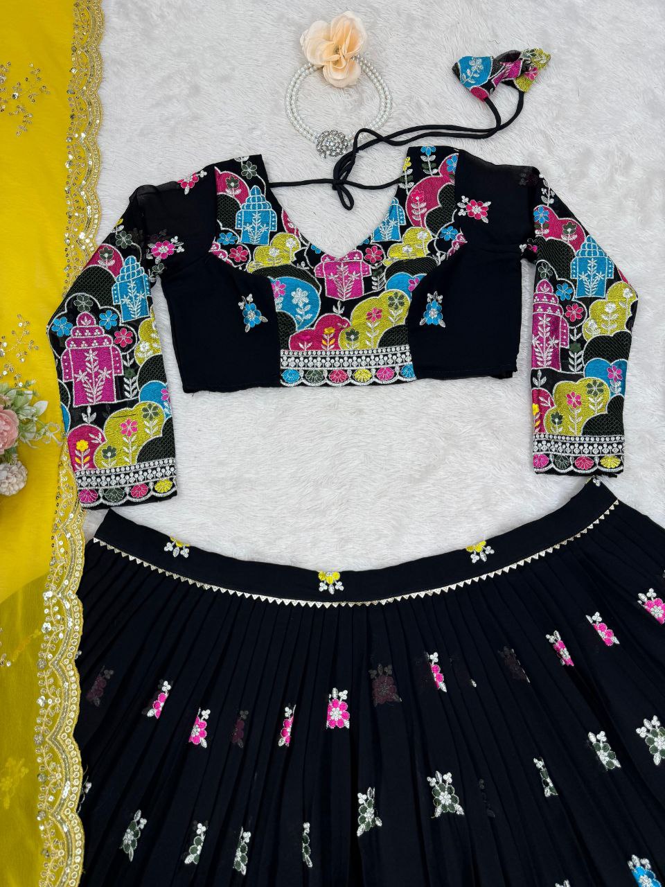 Faux Georgette Lehenga, Sequin Embroidery Lehenga, Thread Work Choli, Full Stitch Lehenga, Unstitched Blouse, Georgette Dupatta Set, Canvas Flair Lehenga, 3 Meter Flare Lehenga, Lightweight Partywear Lehenga, Indian Wedding Outfit, Festival Lehenga Choli, Ethnic Wear Set, 2025 Trending Lehenga