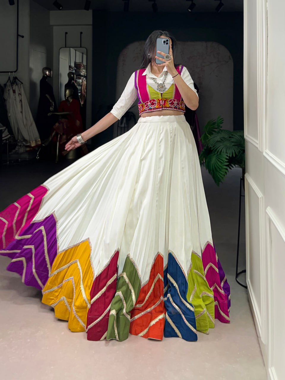 Traditional Multi-Color 3-Piece Chaniya Choli for Navratri with Gamthi Koti & Shirt