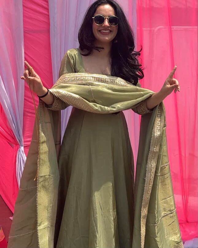 Pistachio Green Designer Fendy Silk Sequins & Thread Work Gown Set