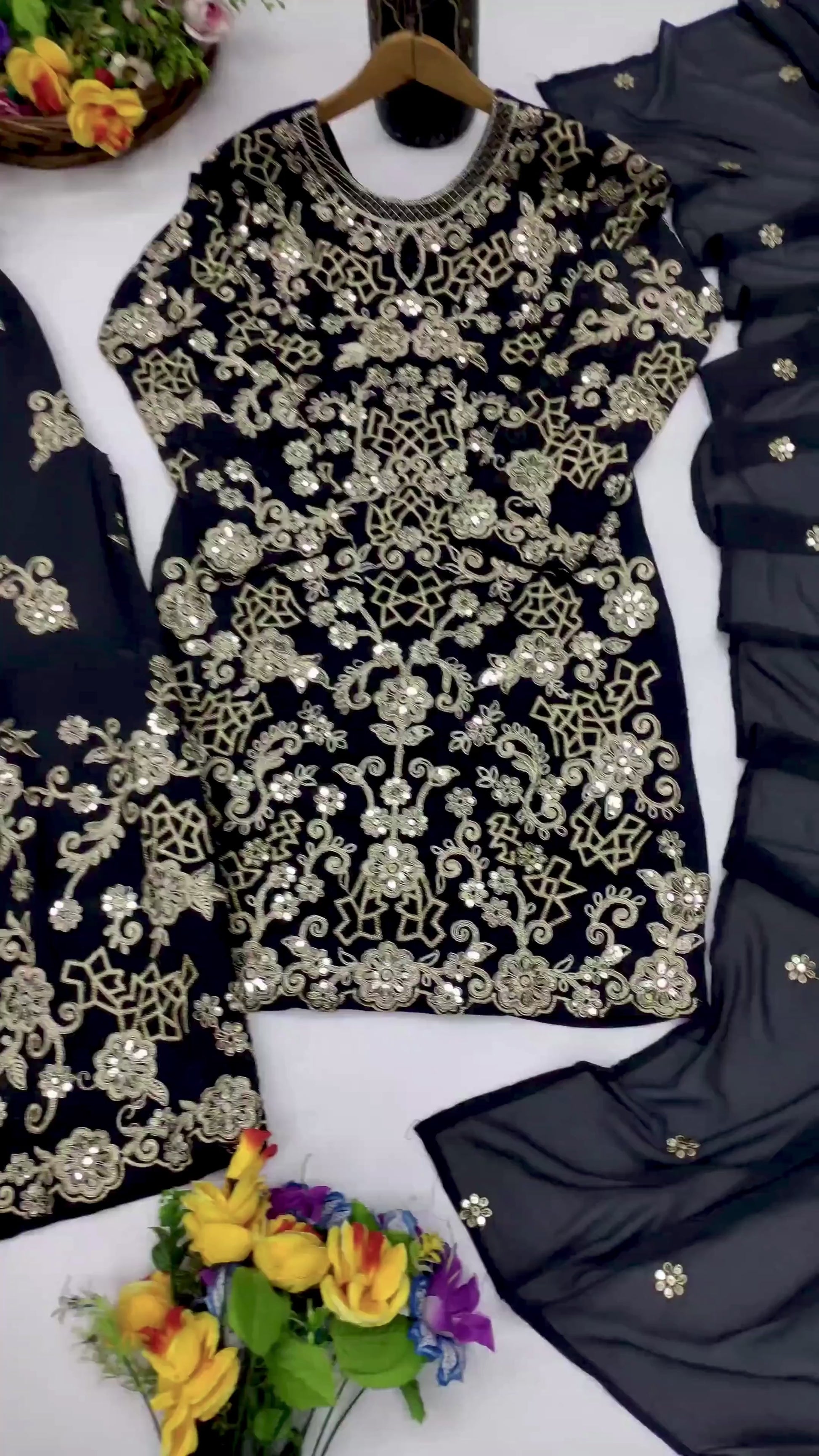 Designer Fox Georgette Sharara Suit with Heavy Sequin & Coding Embroidery Work