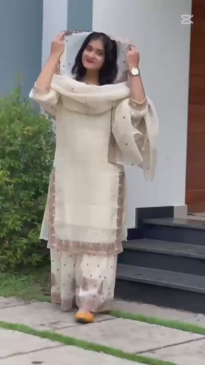 Elegant Pearl Embroidered Sharara Suit with Mirror Border