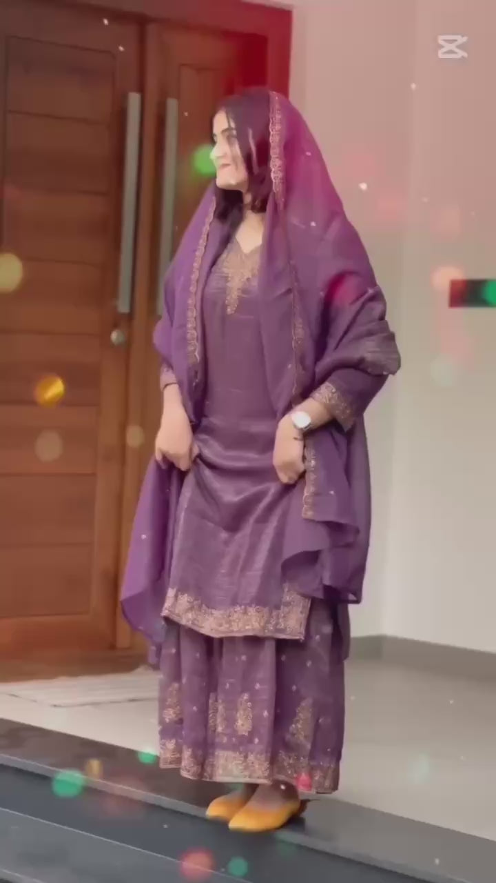 Elegant Pearl Embroidered Sharara Suit with Mirror Border