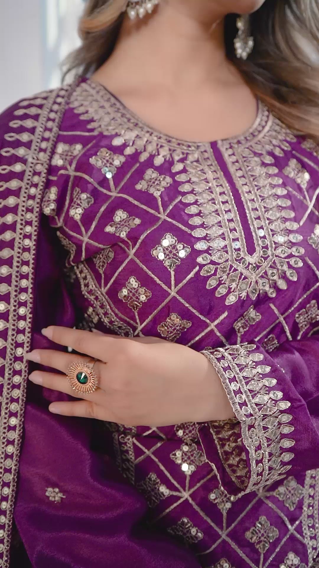 Designer Chinon Sharara Suit with Elegant Coding Sequence Embroidery