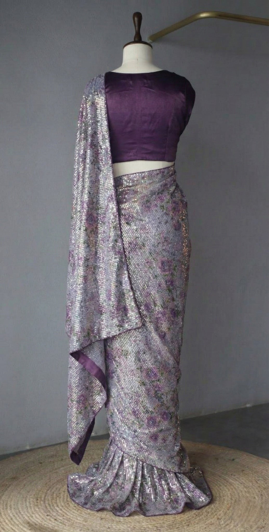 Purple Georgette Digital Print Saree with Full Sequins Contrast Border