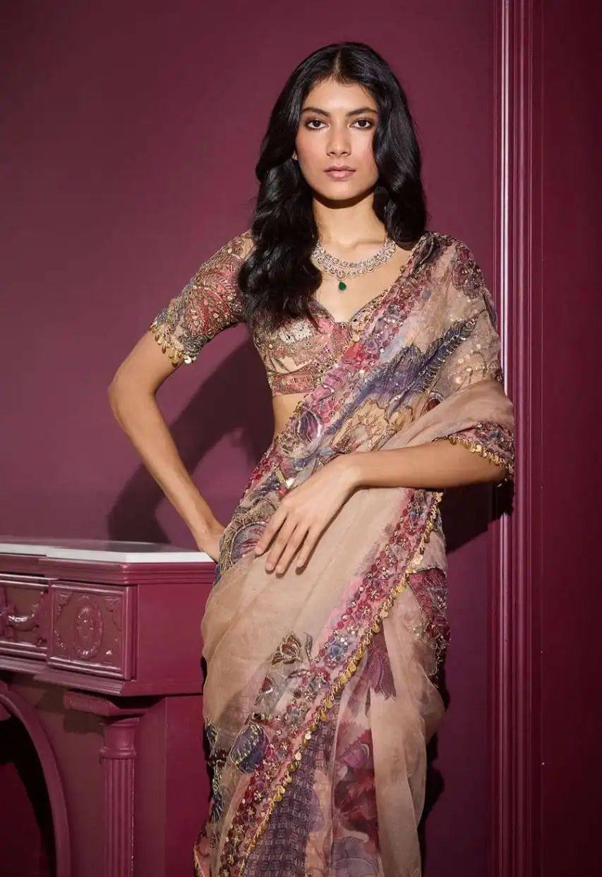 Sand Celebrity Tebi Silk Digital Print Saree with Embroidery Sequins Lace Border