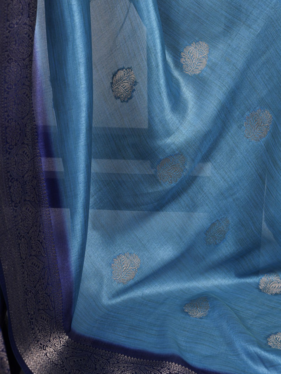 Sky Blue Rumali Silk Saree with Elegant Zari Weaving Matching Blouse