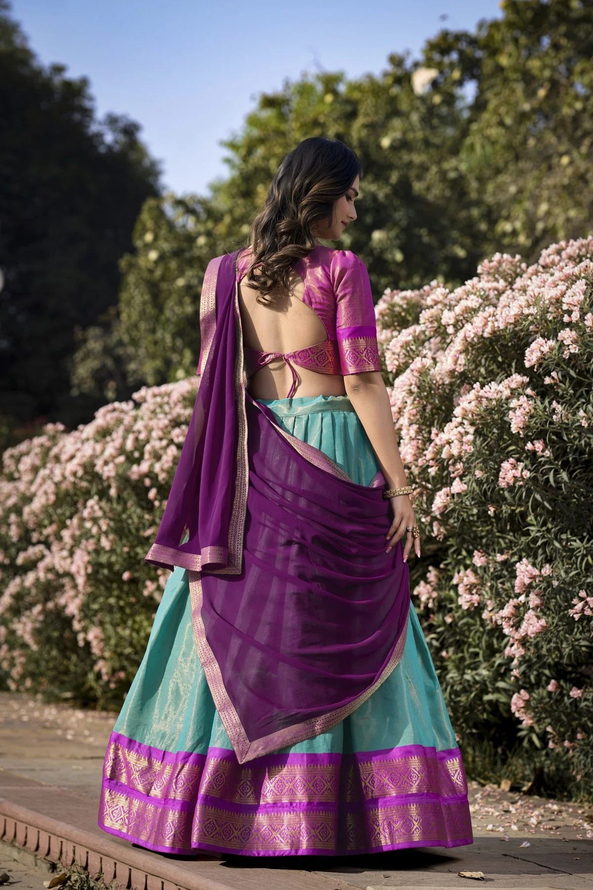 Kanchipuram Lehenga Choli with Ethnic Dupatta for Women Wedding Festival