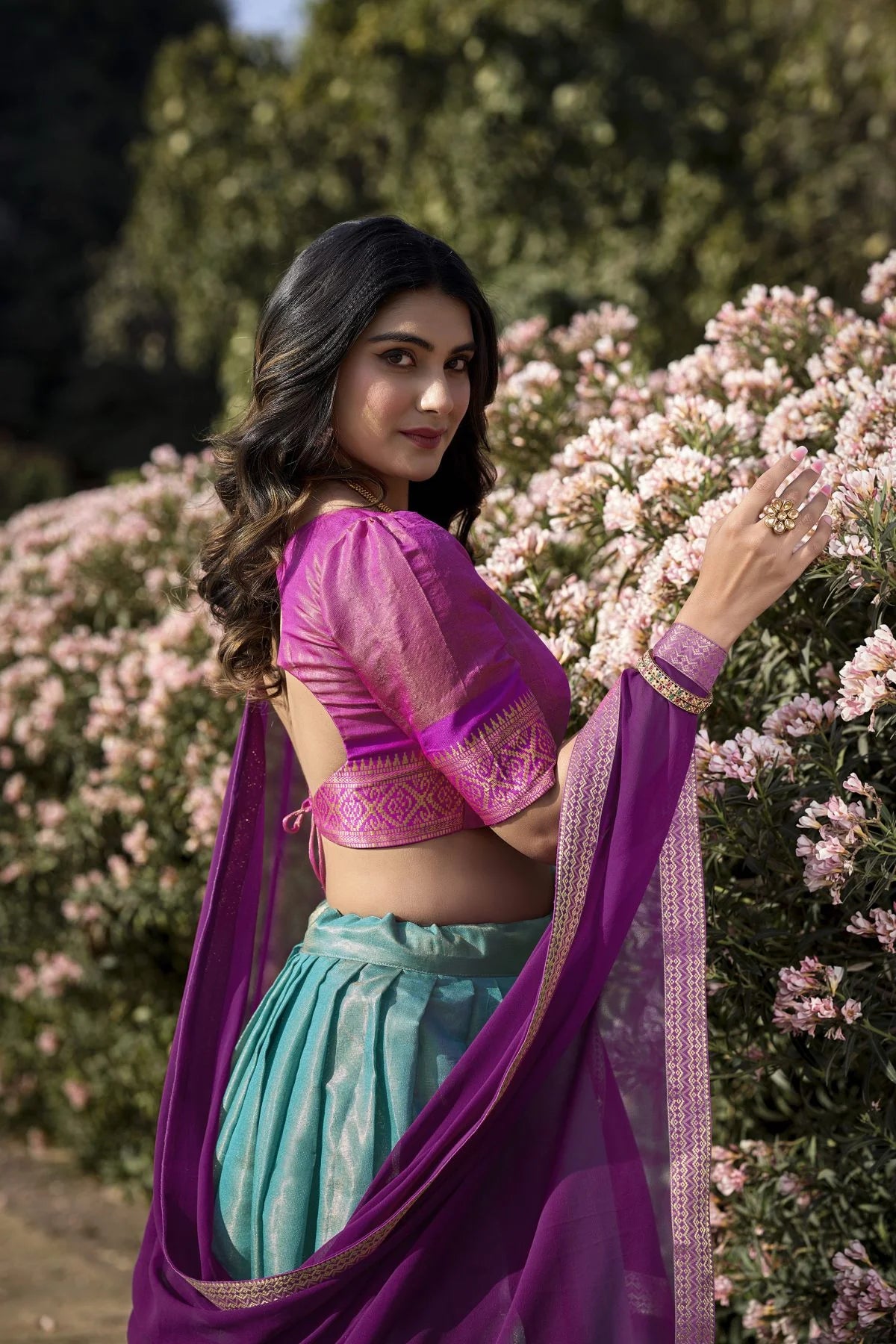 Kanchipuram Lehenga Choli with Ethnic Dupatta for Women Wedding Festival