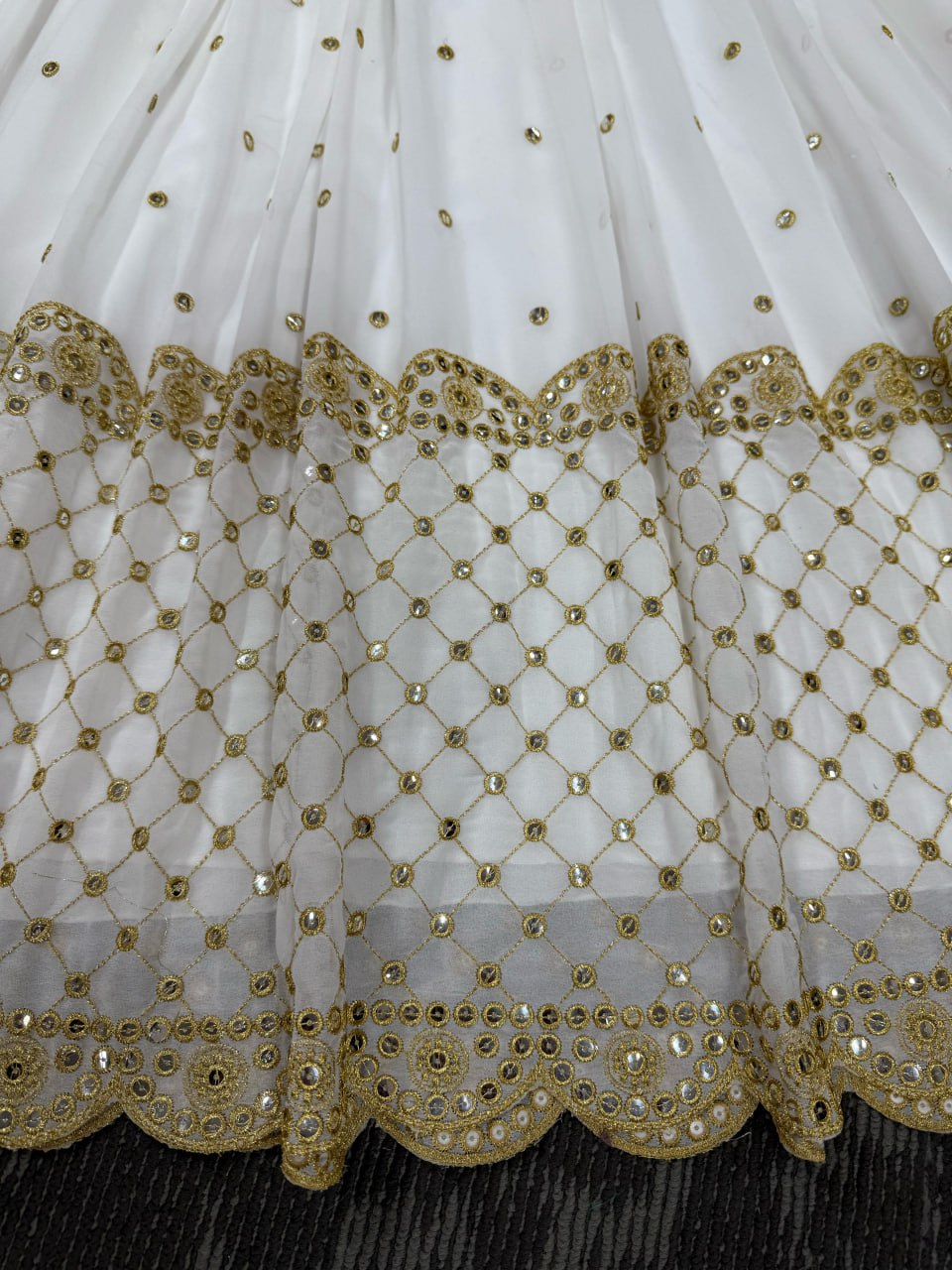 White Designer Faux Georgette Gown with Sequins Work Matching Dupatta