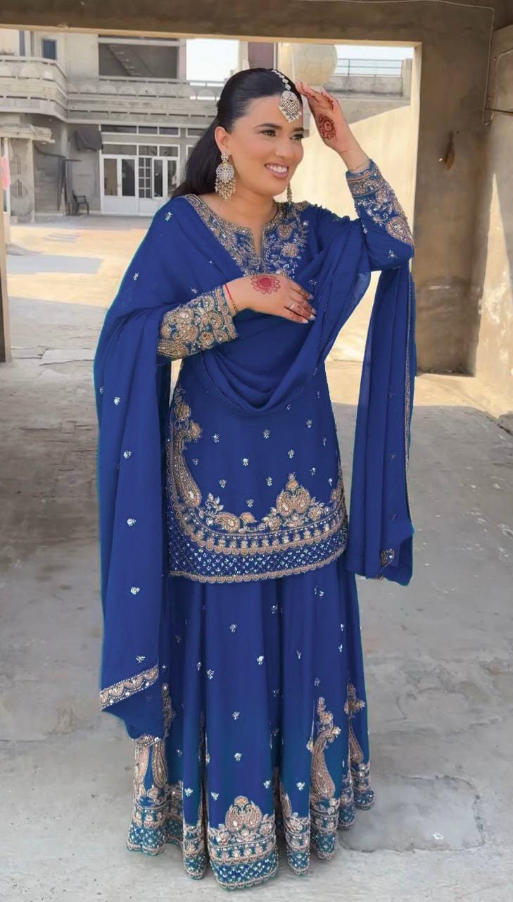 Designer Chinon Sharara Suit with Stunning Sequin Embroidered Work
