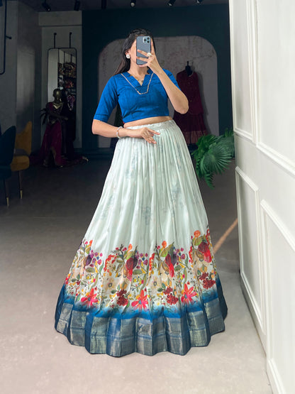 Cotton Silk Floral Co-ord Set with Zari Border – 3.2 Mtr Flair