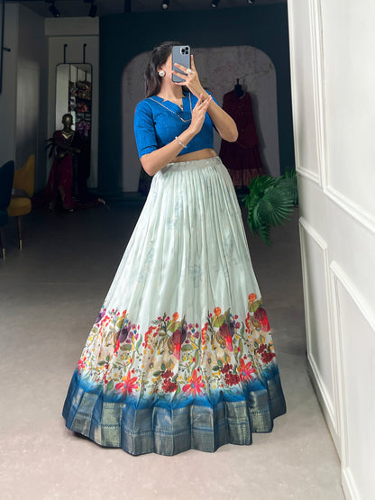 Cotton Silk Floral Co-ord Set with Zari Border – 3.2 Mtr Flair