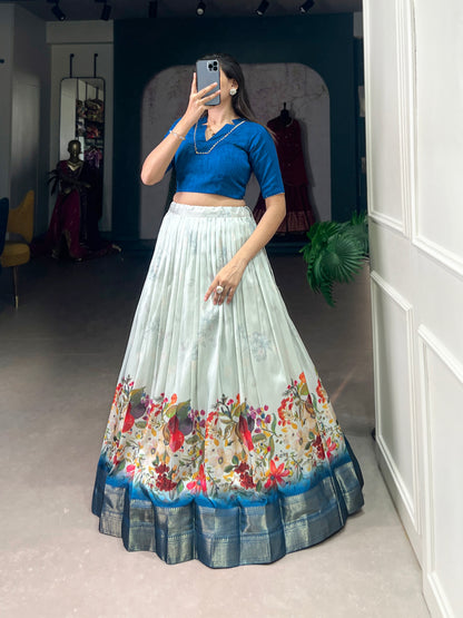 Cotton Silk Floral Co-ord Set with Zari Border – 3.2 Mtr Flair
