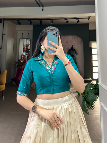 Tussar Silk Co-ord Set, Floral Lehenga Choli, Mirror Work Blouse, Stitched Lehenga Set, Co-ord Lehenga for Wedding, South Indian Fashion, Ready to Wear Lehenga, Banglory Blouse Set, Floral Print Lehenga, 3.4 Meter Flair Lehenga, Canvas Lined Lehenga, Trending Lehenga Collection, Ethnic Coord Set