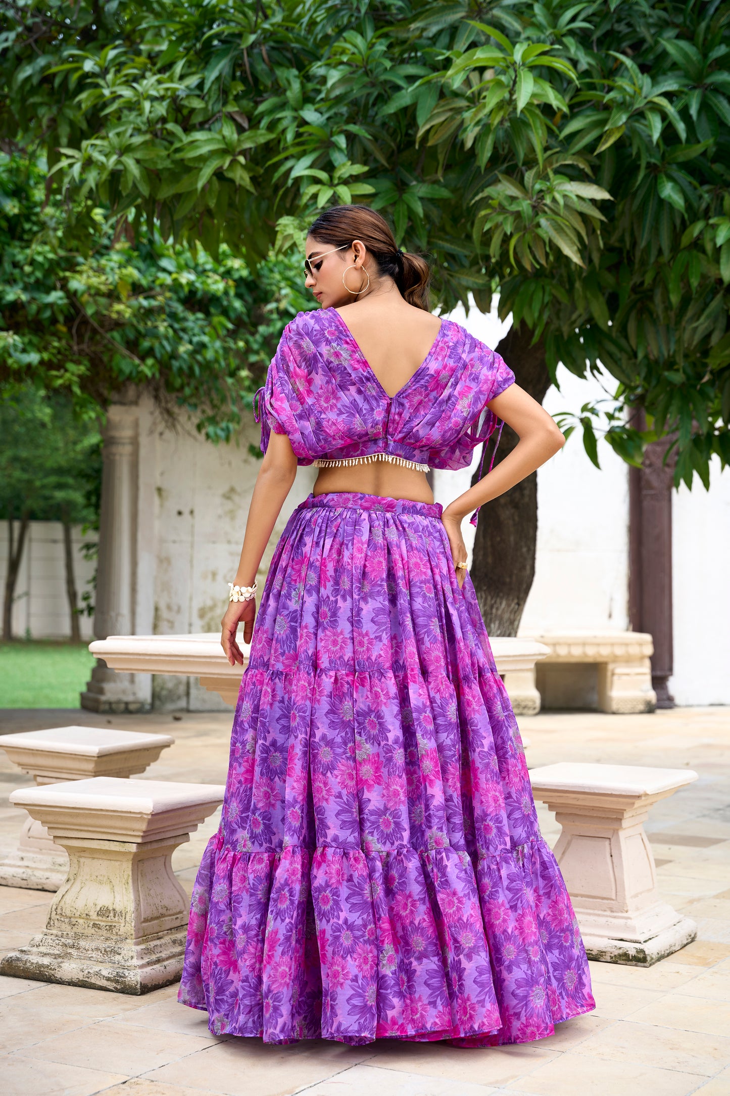 Chiffon Co-ord Set, Floral Lehenga Set, Pearl Work Blouse, Chiffon Lehenga Choli, 9 Meter Flair Lehenga, Canvas Lined Lehenga, Lightweight Co-ord Set, Ready to Wear Lehenga, Ethnic Floral Co-ord Set, Printed Chiffon Lehenga, Stitched Blouse Lehenga, Trending Lehenga Collection, Summer Festive Wear