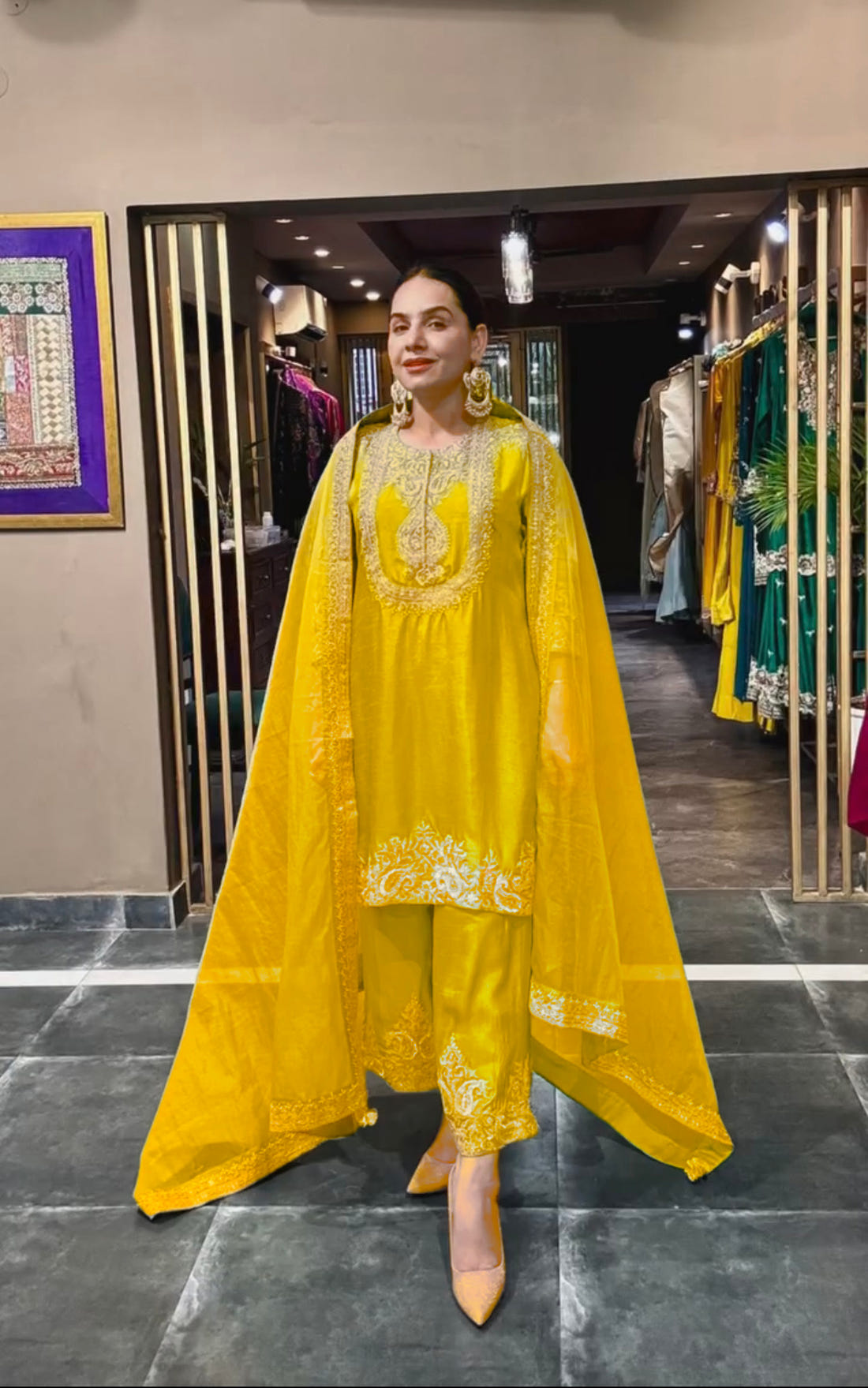 Luxuriant Chinnon Sequence Work Yellow Color Salwar Suit