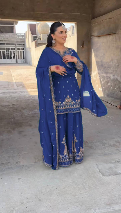 Designer Chinon Sharara Suit with Stunning Sequin Embroidered Work