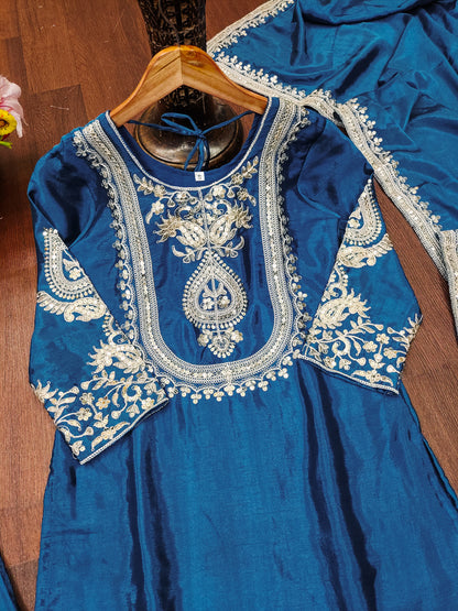 Luxuriant Chinnon Sequence Work Blue Color Salwar Suit