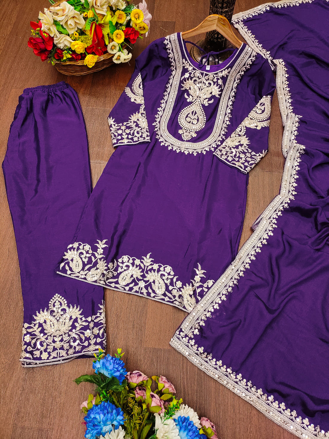 Luxuriant Chinnon Sequence Work Purple Color Salwar Suit