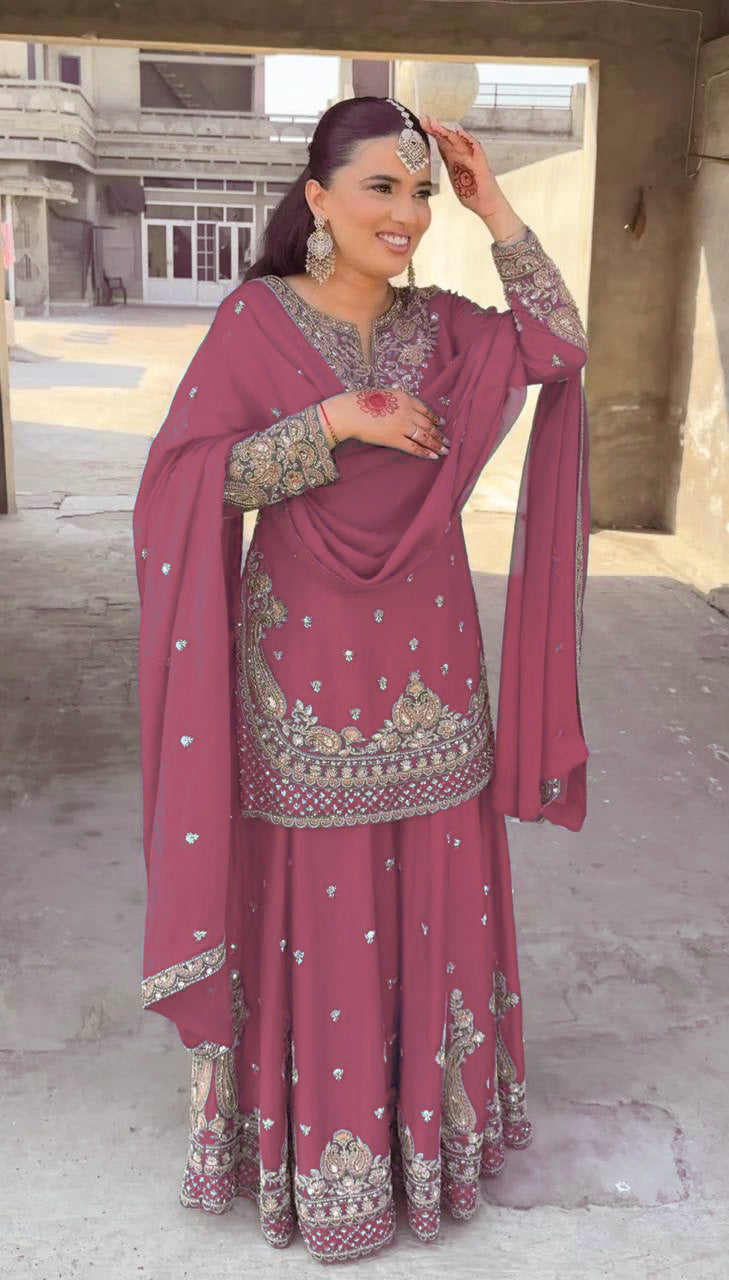 Designer Chinon Sharara Suit with Stunning Sequin Embroidered Work