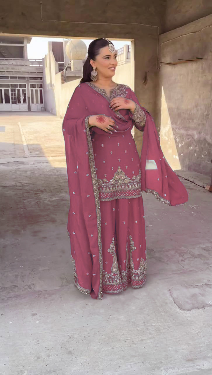 Designer Chinon Sharara Suit with Stunning Sequin Embroidered Work