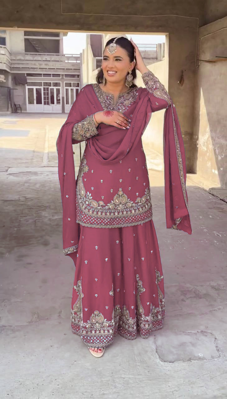 Designer Chinon Sharara Suit with Stunning Sequin Embroidered Work