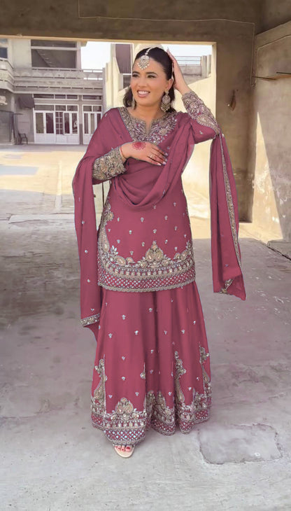Designer Chinon Sharara Suit with Stunning Sequin Embroidered Work