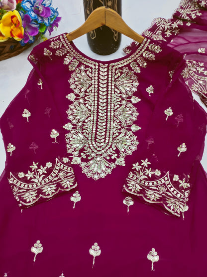 Designer Georgette Sequin-Embroidered Sharara Suit | Party Wear Drape Dress