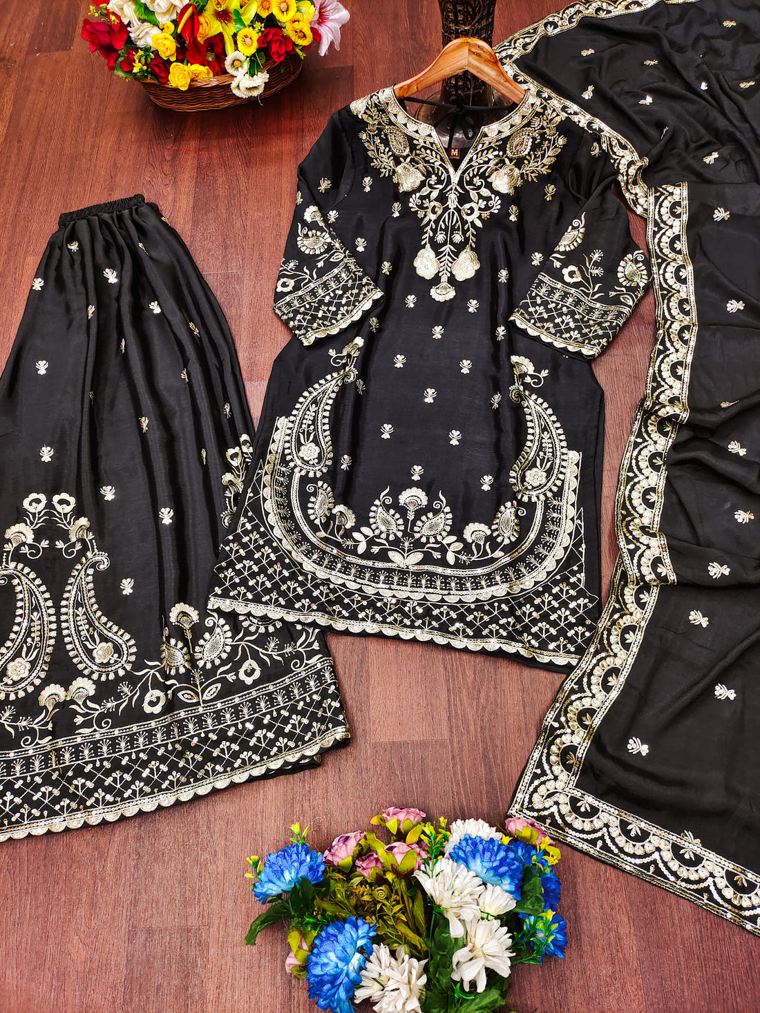 Designer Chinon Sharara Suit with Stunning Sequin Embroidered Work