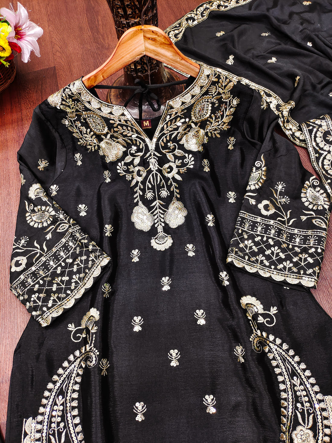 Designer Chinon Sharara Suit with Stunning Sequin Embroidered Work