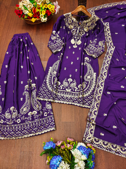 Designer Chinon Sharara Suit with Stunning Sequin Embroidered Work