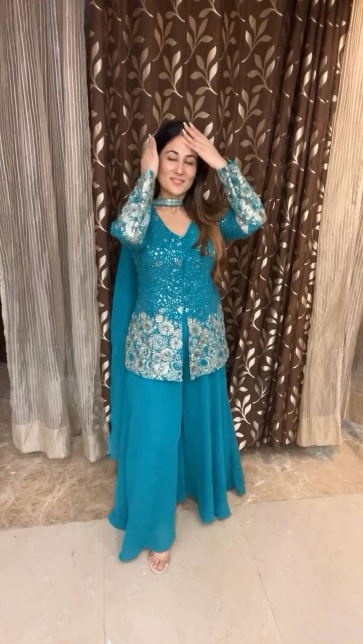 Designer Georgette Plazo Suit with Elegant Embroidered Work