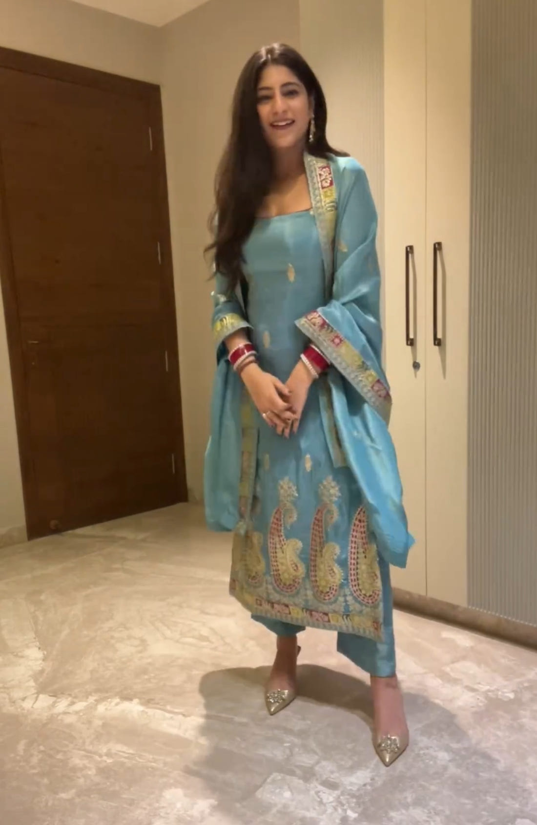 Designer Chinon Sequin-Embroidered Suit | Party-Wear Salwar Kameez Drape Dress