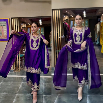 Luxuriant Chinnon Sequence Work Purple Color Salwar Suit