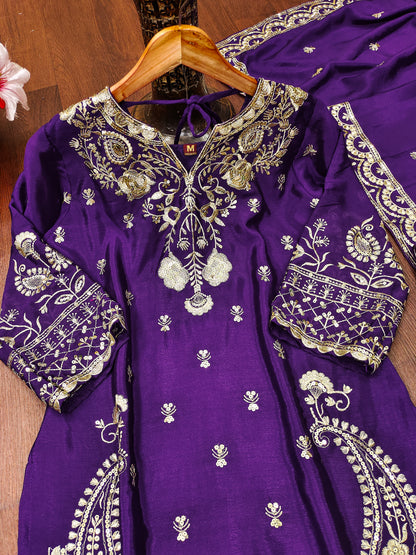 Designer Chinon Sharara Suit with Stunning Sequin Embroidered Work
