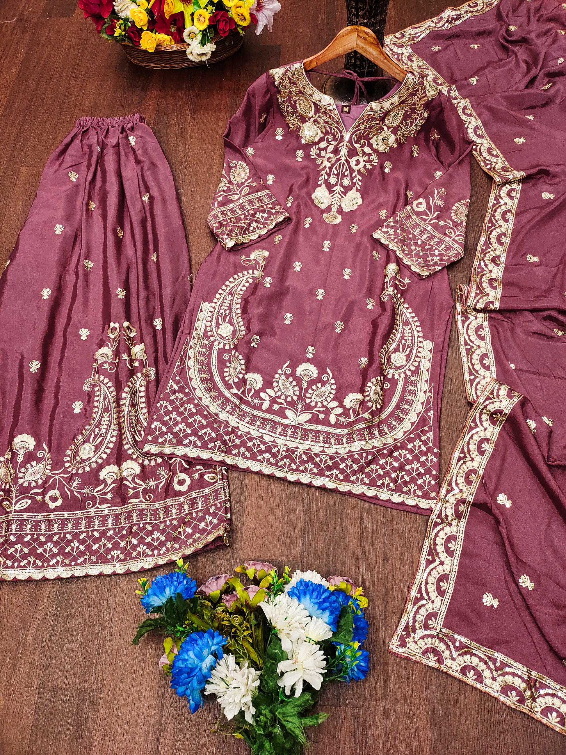 Designer Chinon Sharara Suit with Stunning Sequin Embroidered Work