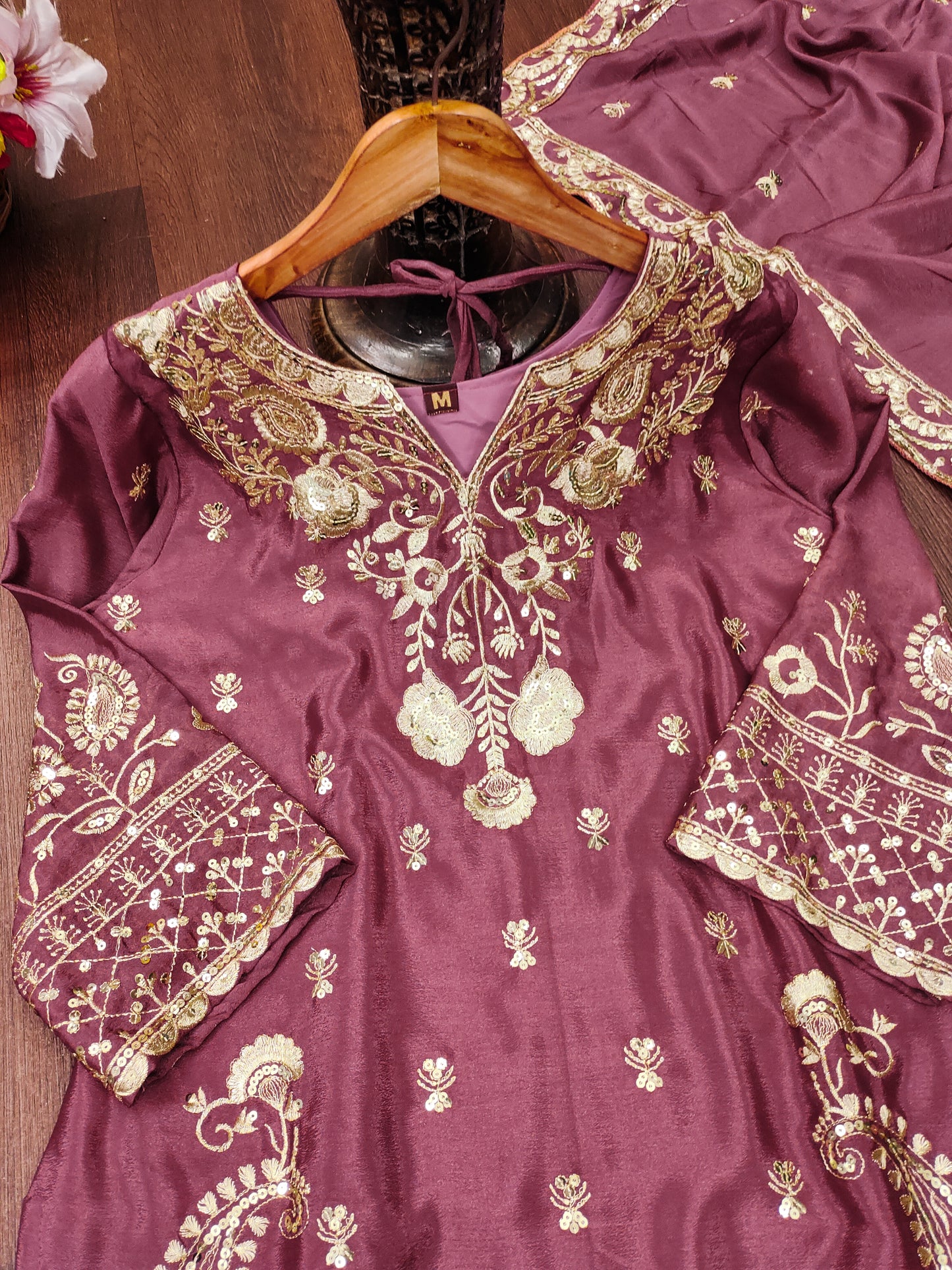 Designer Chinon Sharara Suit with Stunning Sequin Embroidered Work
