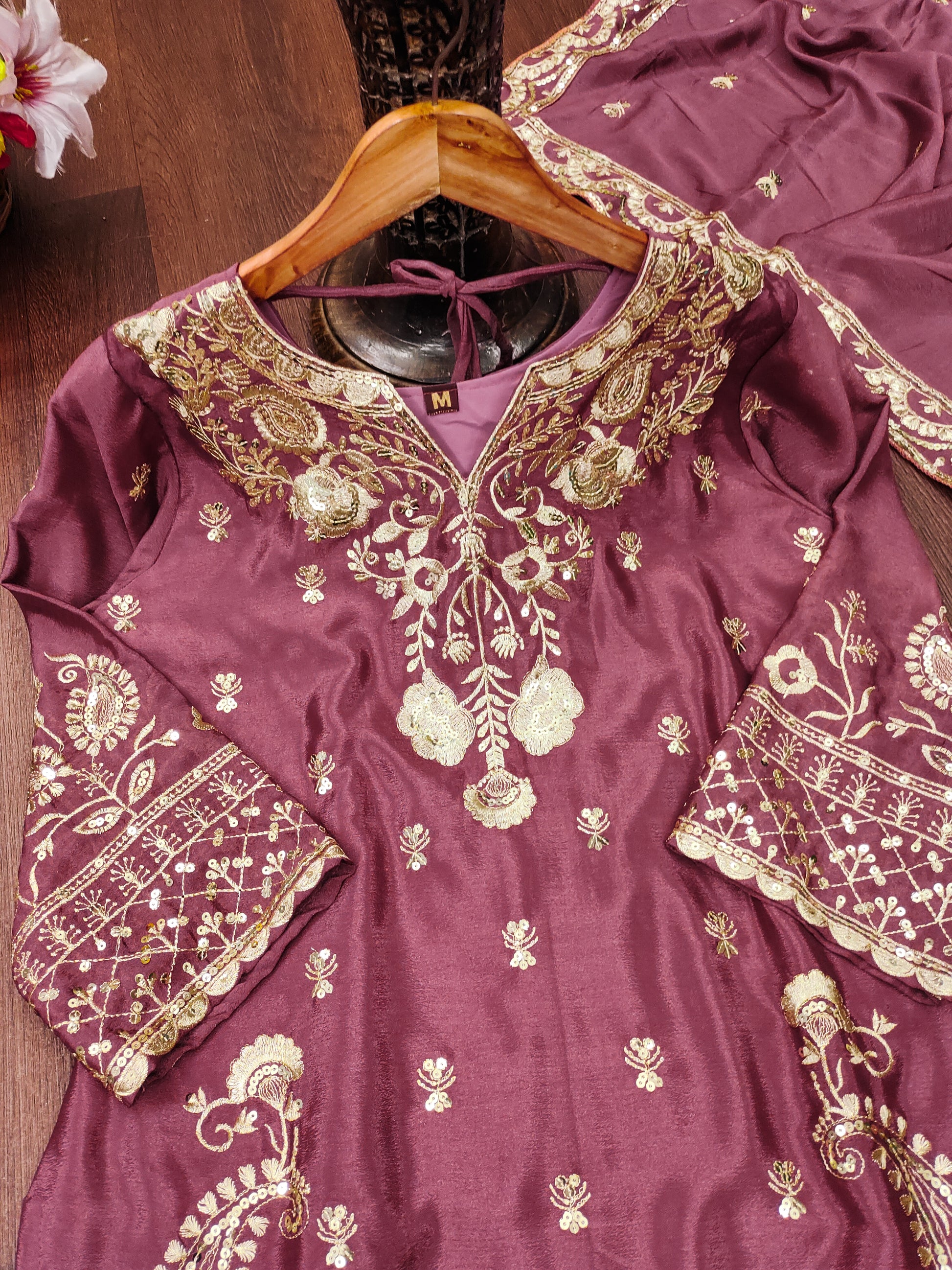 Designer Chinon Sharara Suit with Stunning Sequin Embroidered Work
