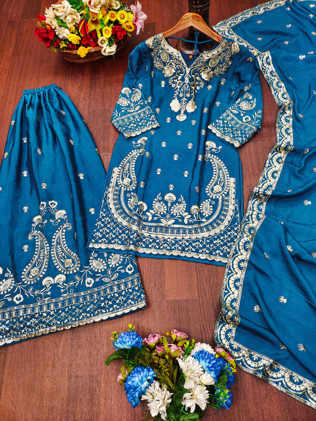 Designer Chinon Sharara Suit with Stunning Sequin Embroidered Work