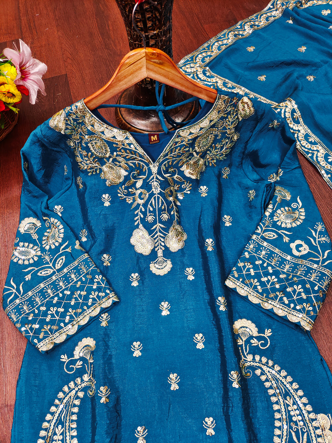 Designer Chinon Sharara Suit with Stunning Sequin Embroidered Work