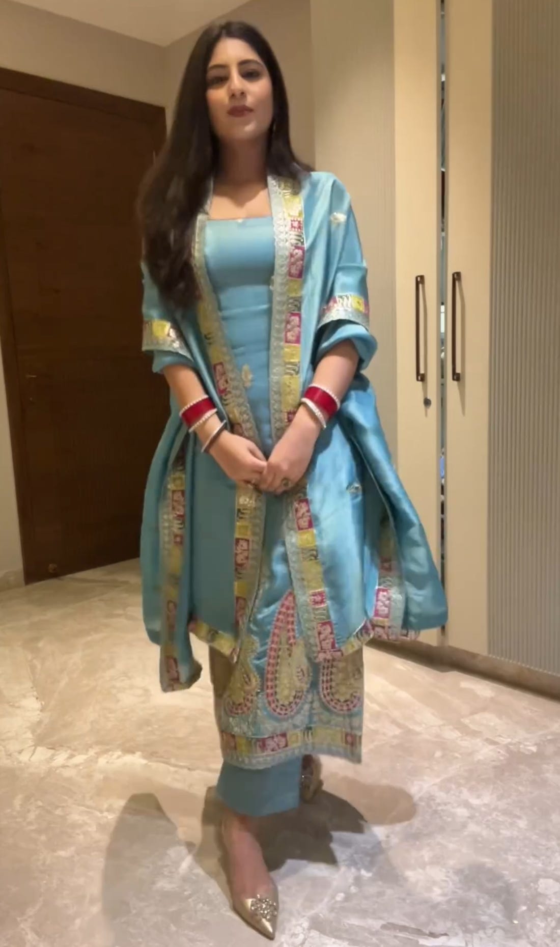 Designer Chinon Sequin-Embroidered Suit | Party-Wear Salwar Kameez Drape Dress